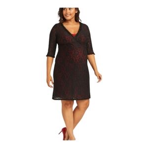 Motherhood Maternity Black over red lace dress Size large EUC